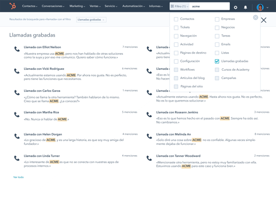 Global search - call keyword search and filters
